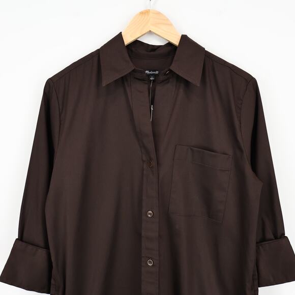 NWT Madewell Y-Neck Button Up Sateen Relaxed Shirtdress Dark Carob Brown Small - Picture 6 of 9